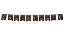 Load image into Gallery viewer, RAMADAN Mubarak Bunting Decoration - (10 Flags) Black & Gold Moon & Star Geometric Design (AG21)
