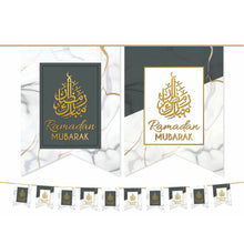 Load image into Gallery viewer, RAMADAN Mubarak Bunting Decoration - (10 Flags) White, Grey & Gold Marble Design (AG21)