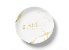 Load image into Gallery viewer, Eid Mubarak Plate, Cup and Napkin Set - White & Gold Marble