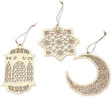 Load image into Gallery viewer, Wooden Geometric Hanging Eid Mubarak Decorations - Laser Cut Rustic Moon Star Lantern
