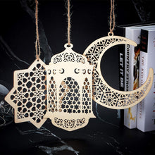 Load image into Gallery viewer, Wooden Geometric Hanging Eid Mubarak Decorations - Laser Cut Rustic Moon Star Lantern
