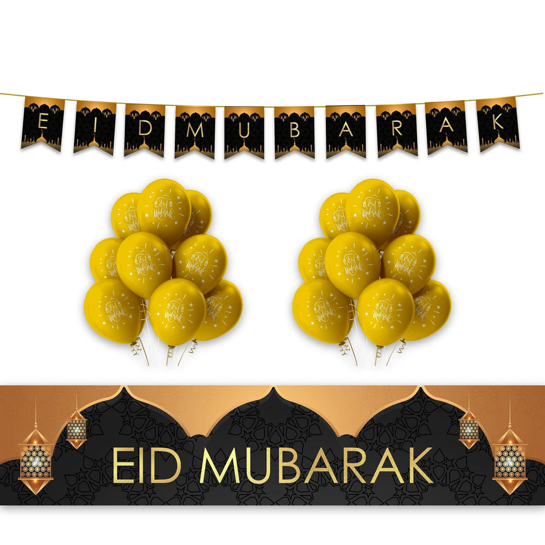 EID Mubarak Domes & Lanterns Decoration Set - Black & Gold (MM)