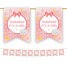Load image into Gallery viewer, Mubarak It&#39;s a Girl Bunting - Pink - Newborn Muslim Baby Girl Aqeeqah
