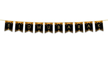 Load image into Gallery viewer, Eid Mubarak Bunting - Black &amp; Gold Domes &amp; Lanterns Letter Flags Decoration
