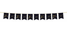Load image into Gallery viewer, Eid Mubarak Bunting Decoration - (10 Flags) Black &amp; Gold Stars Design (AG21)
