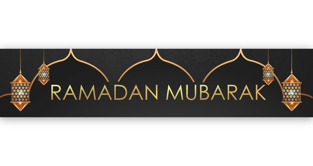 Ramadan Mubarak Banner - Black & Gold Domes & Lanterns