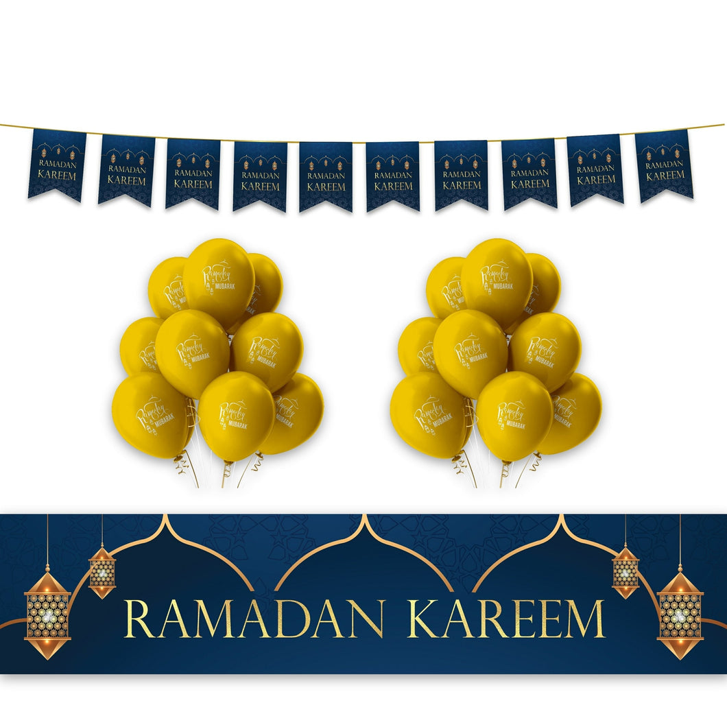 RAMADAN Kareem Domes & Lanterns Decoration Set - Blue & Gold (MM)