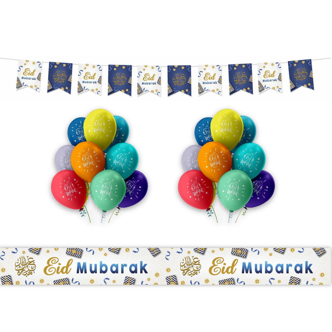 EID Mubarak Decoration Set - Blue, White & Gold Design (AG21)