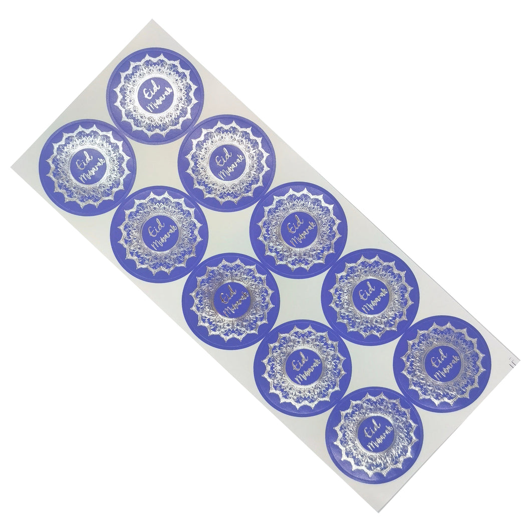 Eid Mubarak Foil Stickers - Purple, Blue & Silver