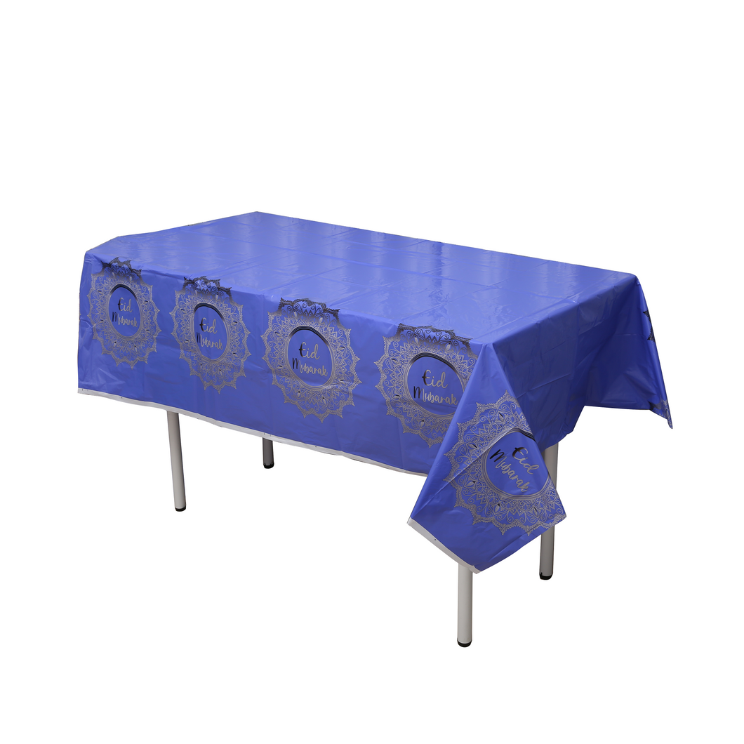 Eid Mubarak Disposable Tablecloth - Purple, Blue & Silver