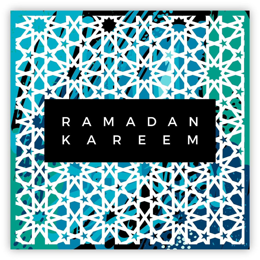 Ramadan Kareem Card - Blue & White Geometric
