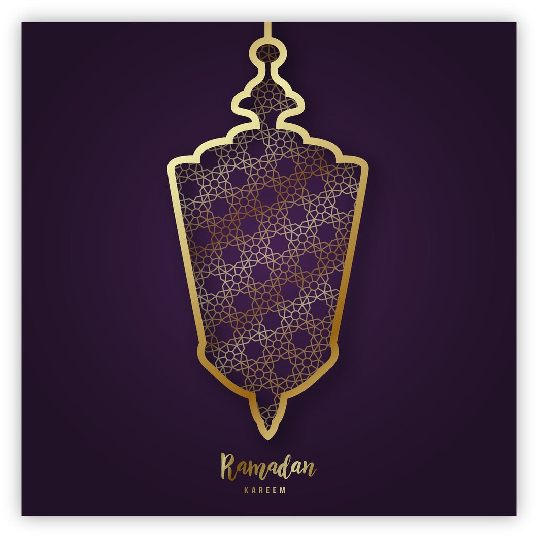 Ramadan Kareem Card - Purple & Gold Geometric Lantern