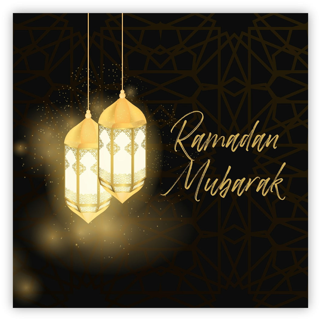 Ramadan Kareem Card - Hanging Gold Lanterns