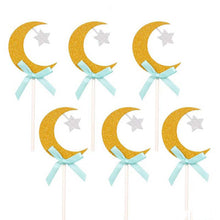 Load image into Gallery viewer, Paper Glitter Moon, Star &amp; Bow Cupcake Topper (Blue)
