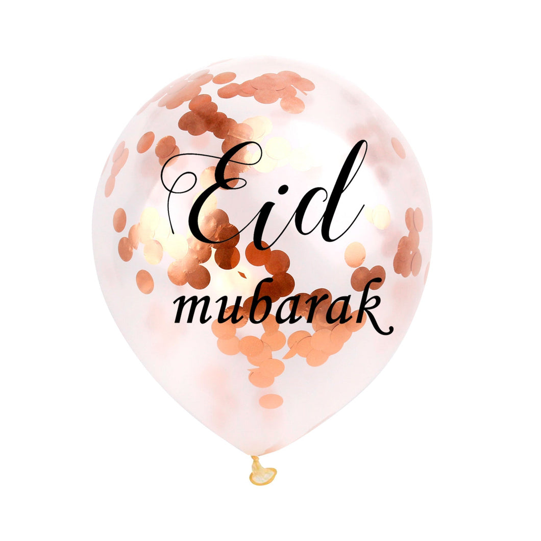 Eid Mubarak Balloons - Confetti Balloon Pack (Pack of 5) - Rose Gold