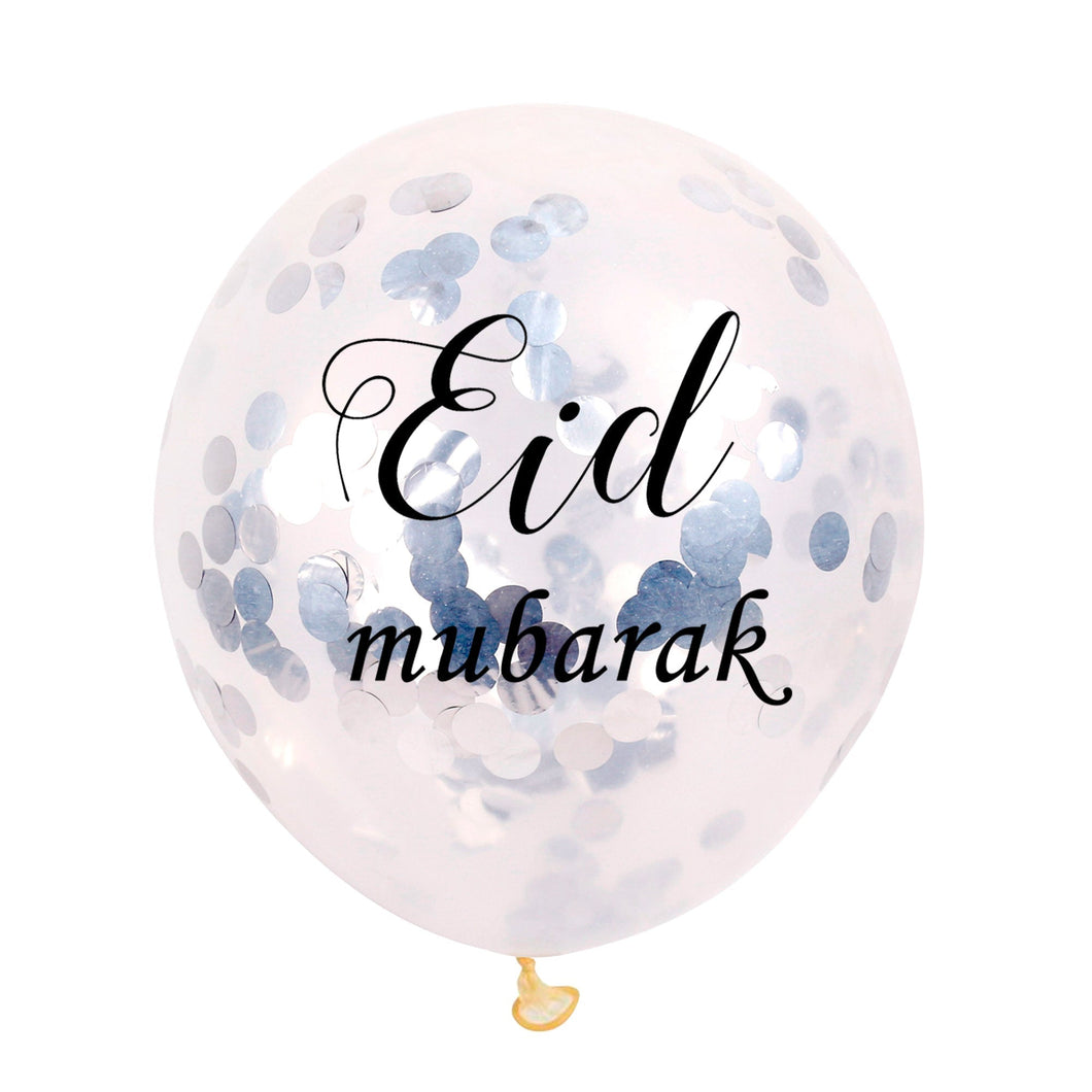 Eid Mubarak Balloons - Confetti Balloon Pack (Pack of 5) - Silver