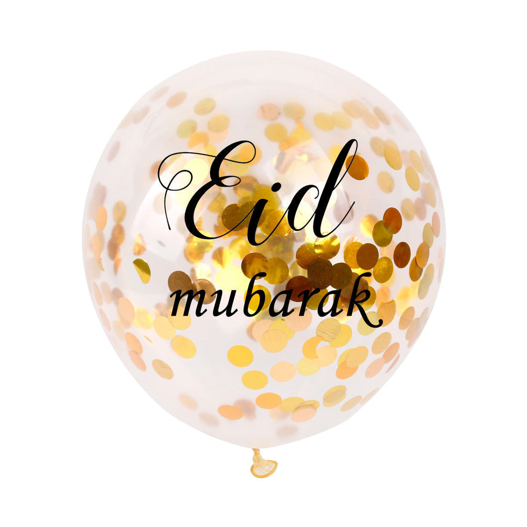 Eid Mubarak Balloons - Confetti Balloon Pack (Pack of 5) - Gold