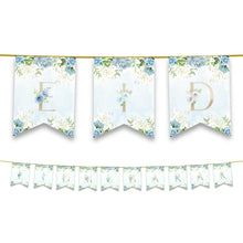 Load image into Gallery viewer, Eid Mubarak Bunting - Blue &amp; Gold Floral Letter Flags Decoration
