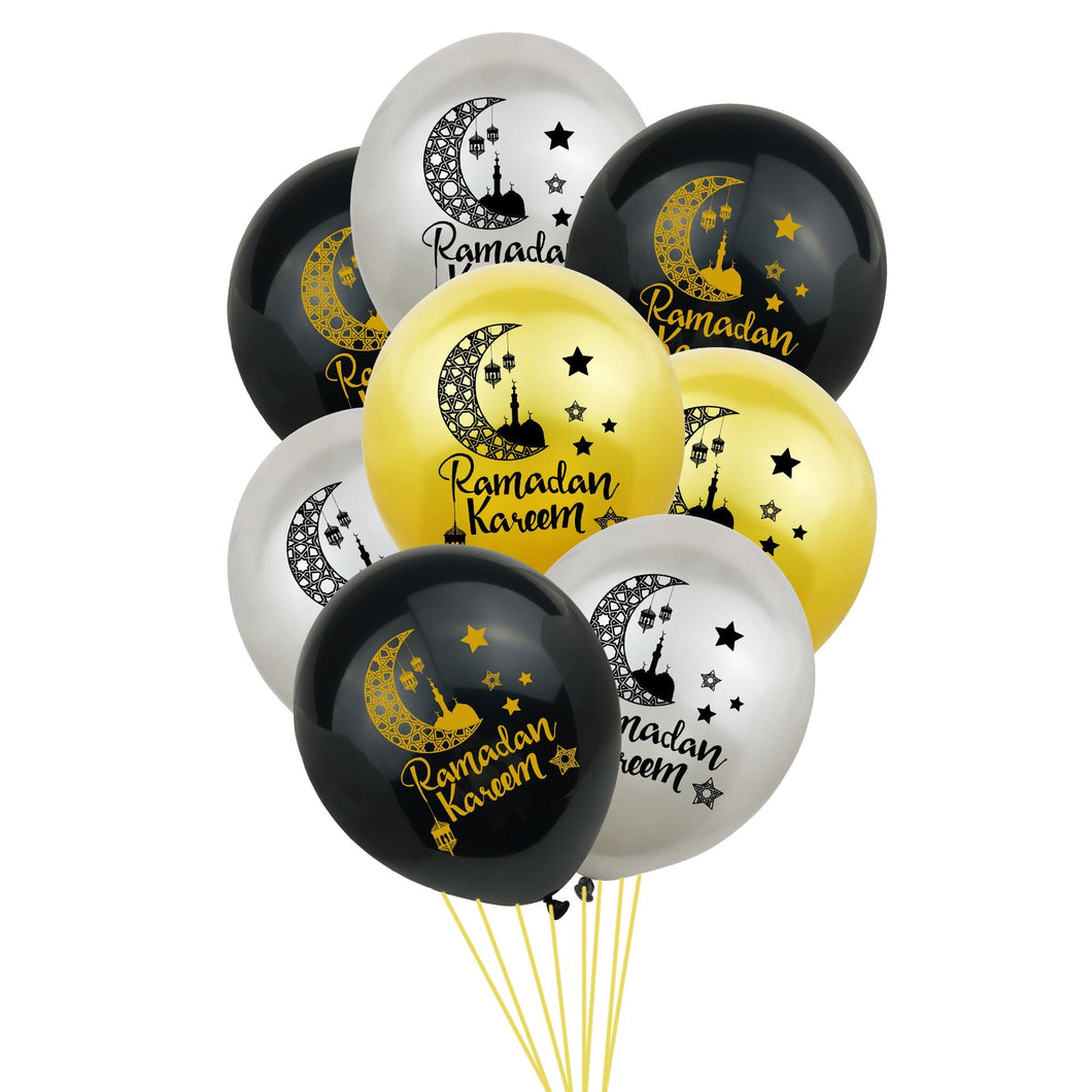 Ramadan Kareem Balloons - Pearl Black, Gold & Silver Balloon Set