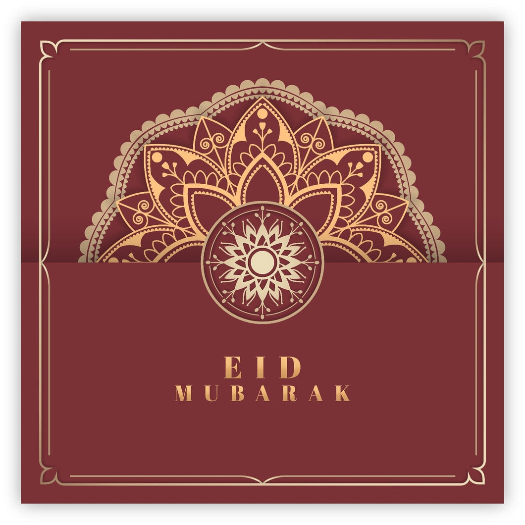 Eid Mubarak Card - Red & Gold Geometric