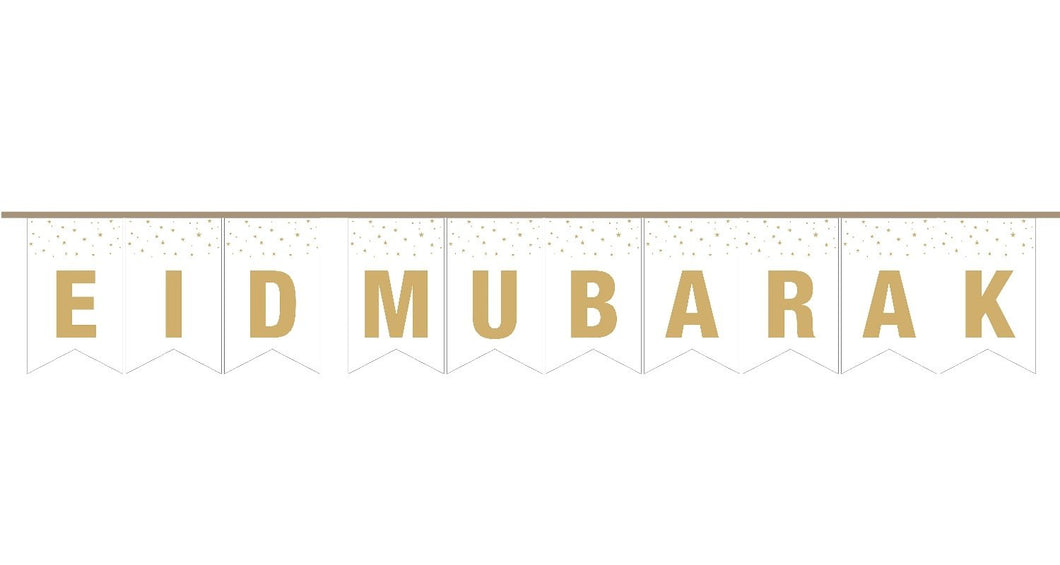 Eid Mubarak Flag Bunting - White and Gold Foil (AG)