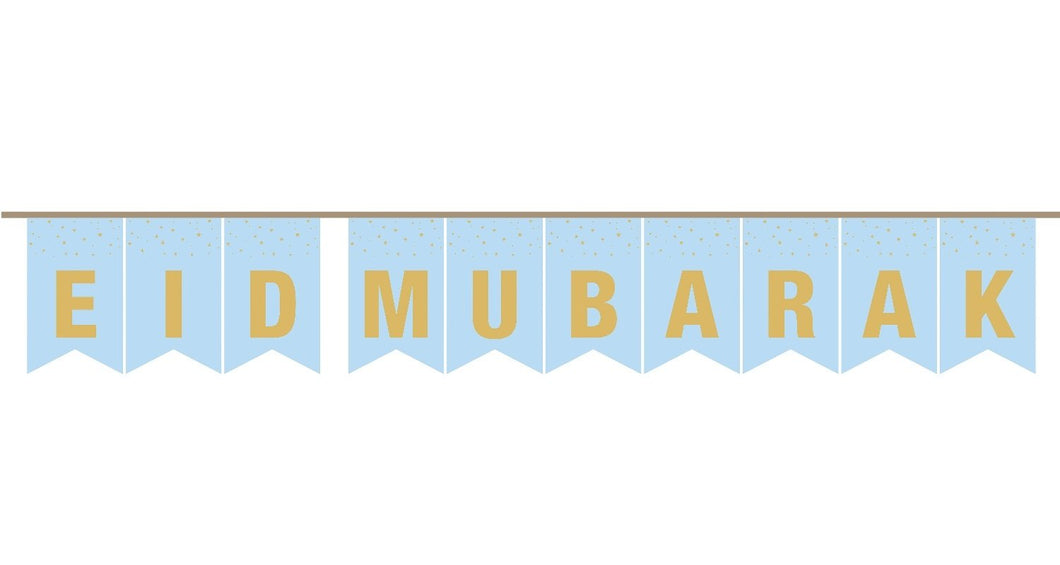 Eid Mubarak Flag Bunting - Blue and Gold Foil (AG)