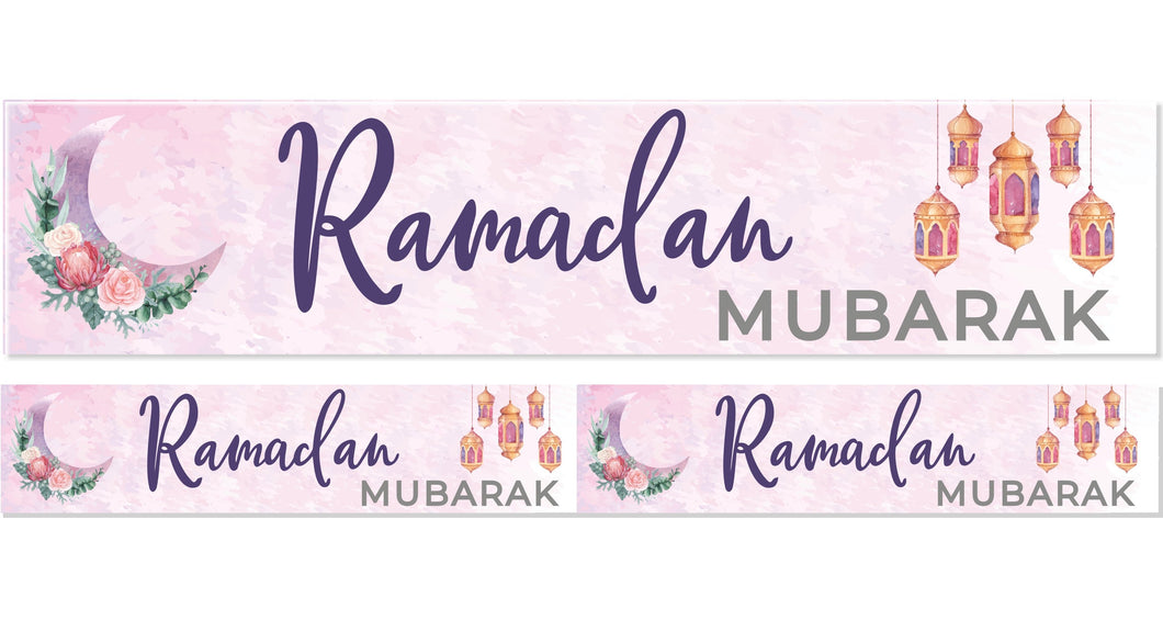 RAMADAN Mubarak Banner Decoration - (2m) Pink Floral & Lanterns Design (AG21)