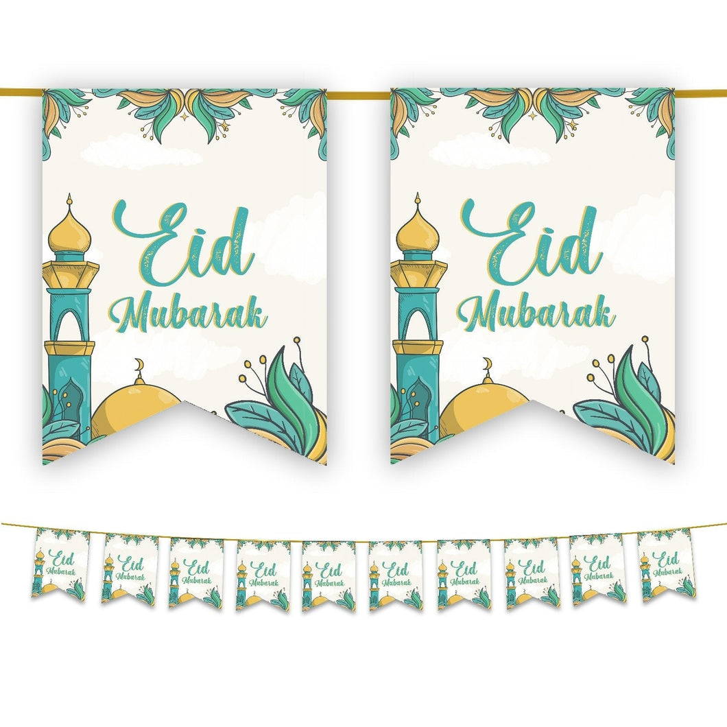 Eid Mubarak Bunting - Green & Gold Mosque Garden Flags Decoration