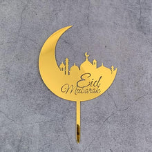 Load image into Gallery viewer, Eid Mubarak Mosque and Moon Crescent Cake Topper - Gold
