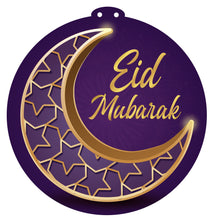 Load image into Gallery viewer, EID Mubarak Purple &amp; Gold Moon Large (5 pcs) Hanging Circles (AG21)
