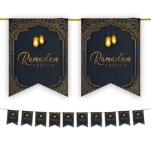 Load image into Gallery viewer, Ramadan Kareem Bunting - Black &amp; Gold Geometric Lanterns Frame Flags Decoration
