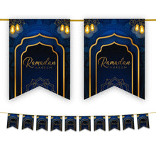Load image into Gallery viewer, Ramadan Kareem Bunting - Navy &amp; Gold Hanging Lanterns Archway Flags Decoration
