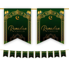Load image into Gallery viewer, Ramadan Kareem Bunting - Green &amp; Gold Hanging Lanterns Archway Flags Decoration
