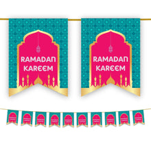 Load image into Gallery viewer, Ramadan Kareem Bunting - Teal &amp; Pink Geometric Archway Mosque Flags Decoration

