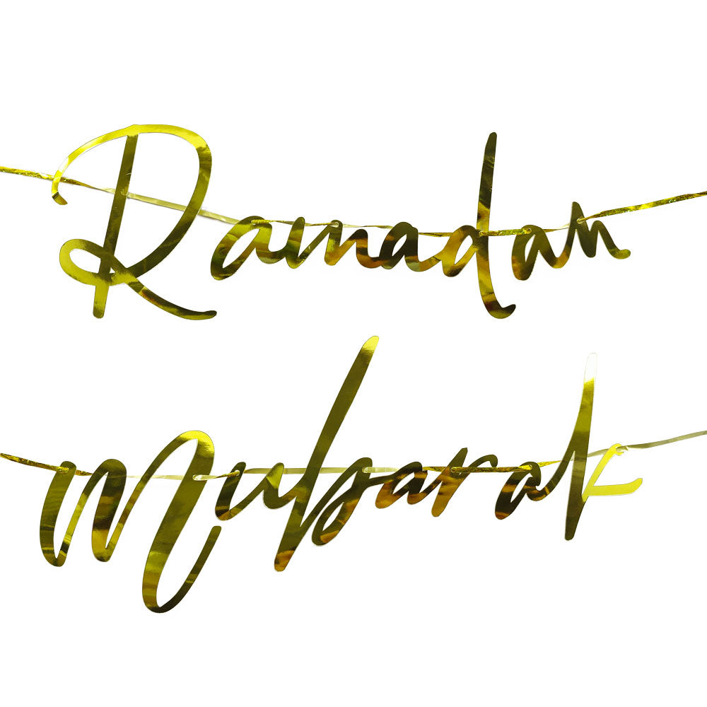 Ramadan Mubarak White & Gold Paper Bunting Decoration