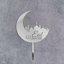 Load image into Gallery viewer, Eid Mubarak Mosque and Moon Crescent Cake Topper - Silver
