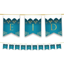 Load image into Gallery viewer, Eid Mubarak Bunting - Teal &amp; Gold Domes &amp; Lanterns Letter Flags Decoration
