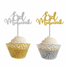 Load image into Gallery viewer, Eid Mubarak Glitter Cupcake Toppers (Pack of 10) - Silver
