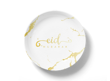 Load image into Gallery viewer, Eid Mubarak Plate, Cup and Napkin Set - White &amp; Gold Marble

