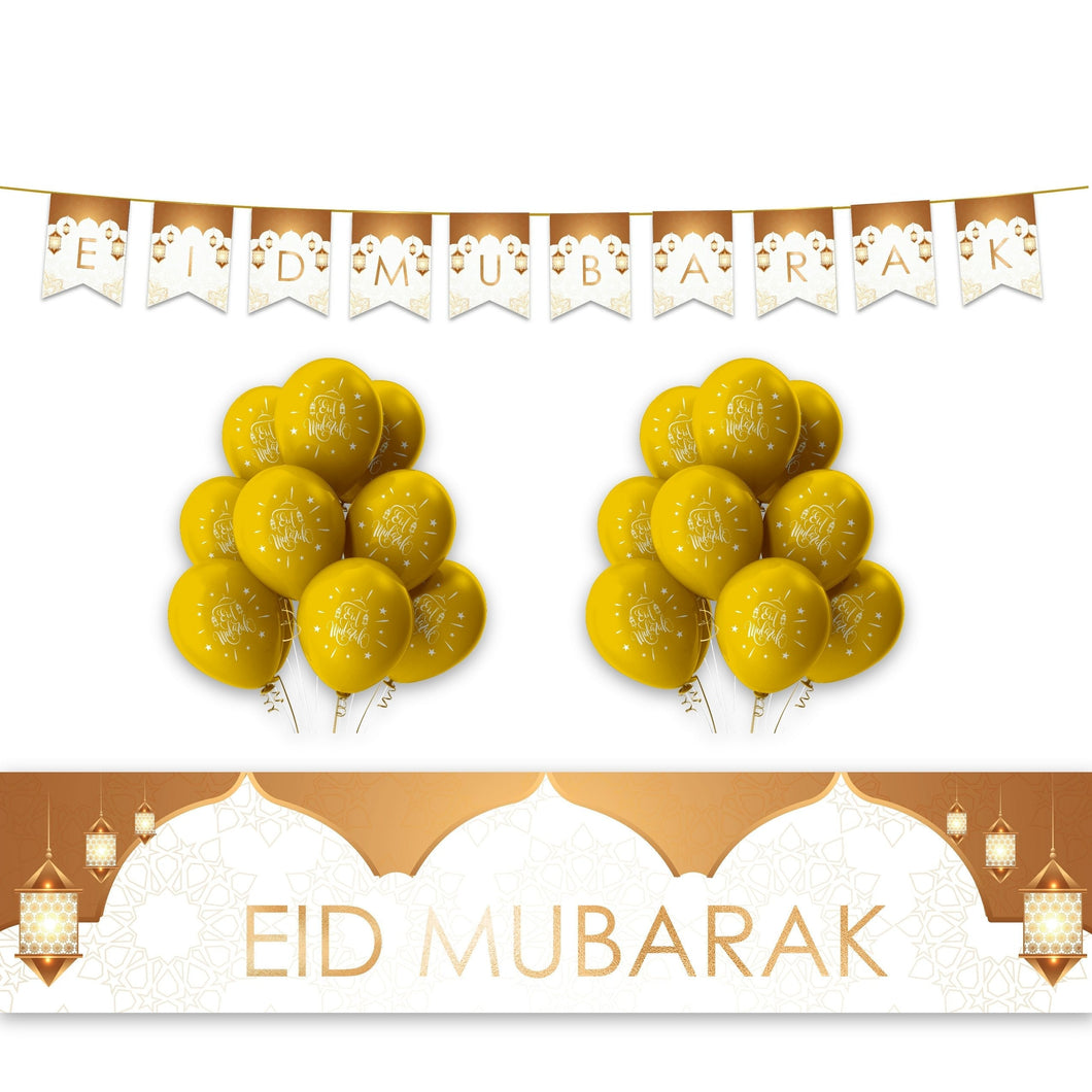 EID Mubarak Domes & Lanterns Decoration Set - White & Gold (MM)