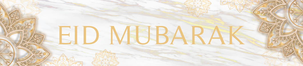 Eid Mubarak Banner - White & Gold Geometric
