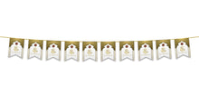 Load image into Gallery viewer, Eid Mubarak Bunting - White &amp; Gold Arabic Calligraphy Flags Decoration

