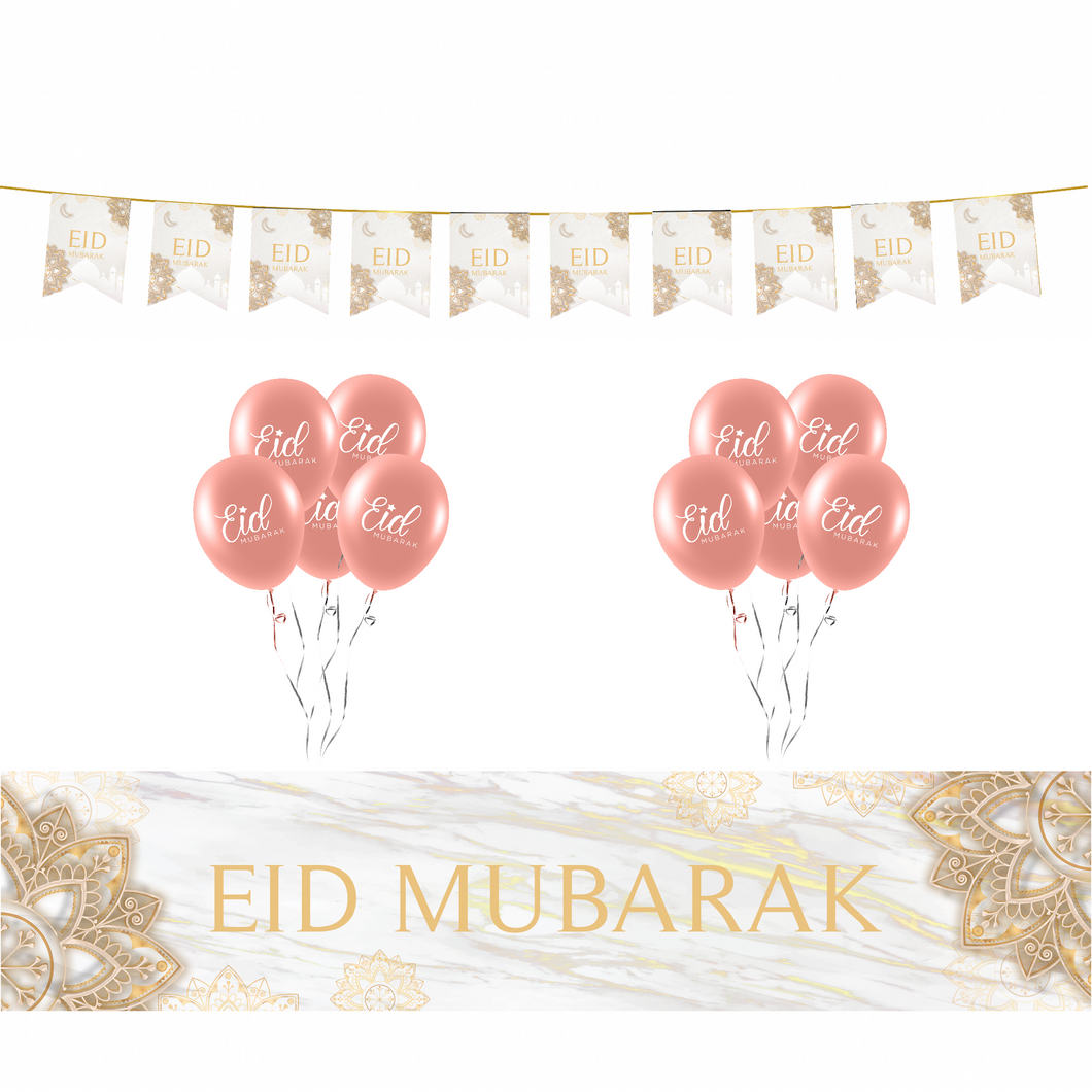 EID Mubarak Marble Decoration Set- White & Gold (MM)