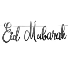 Load image into Gallery viewer, Eid Mubarak Calligraphy Laser Cut Out Foil Bunting - Silver

