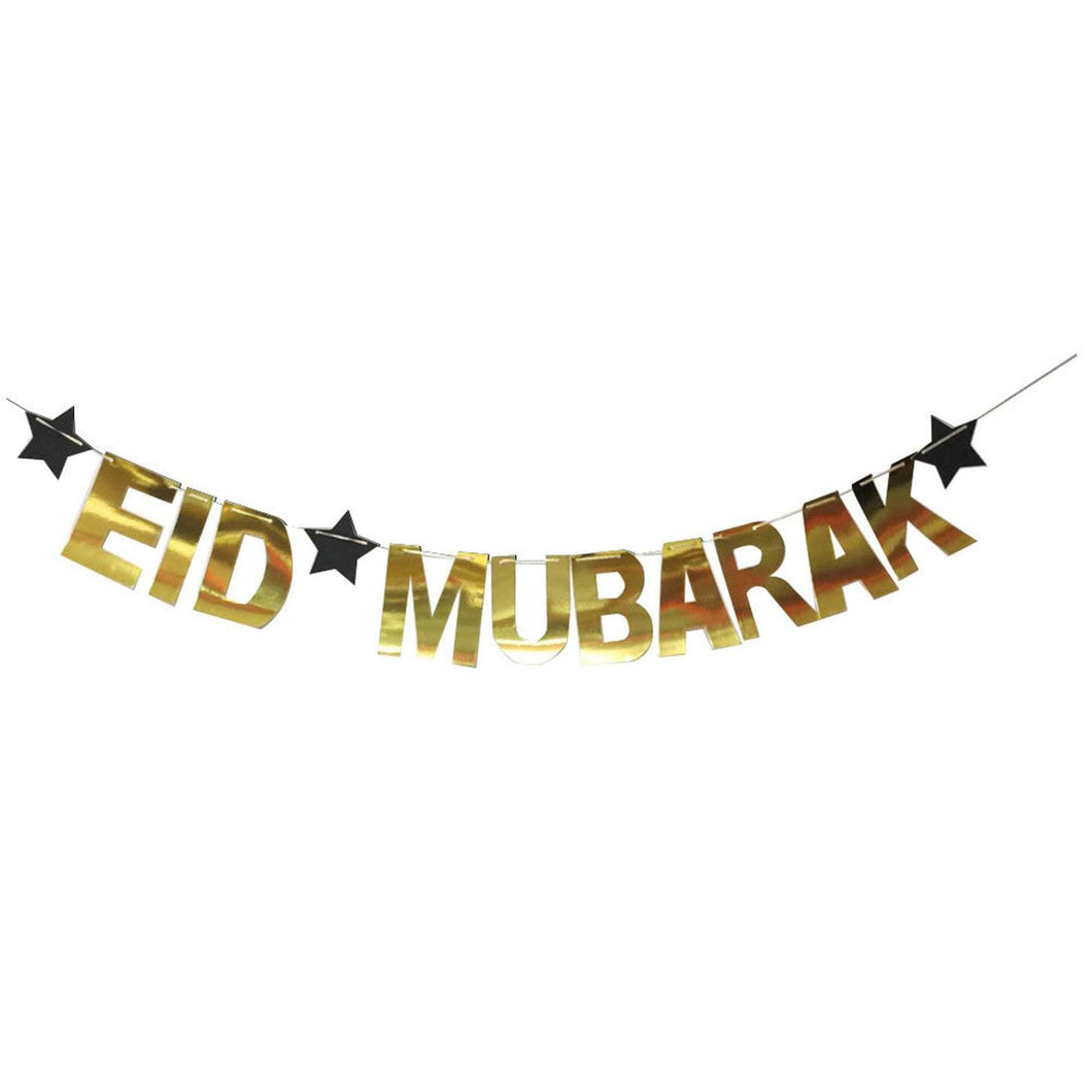 Eid Mubarak Flag Bunting - Gold Foil and Black Star (MM)
