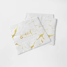 Load image into Gallery viewer, Eid Mubarak Plate, Cup and Napkin Set - White &amp; Gold Marble
