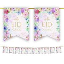 Load image into Gallery viewer, Eid Mubarak Bunting - Floral Pastel Watercolour Flags Decoration
