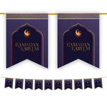 Load image into Gallery viewer, Ramadan Kareem Bunting - Purple &amp; Gold Flags Decoration

