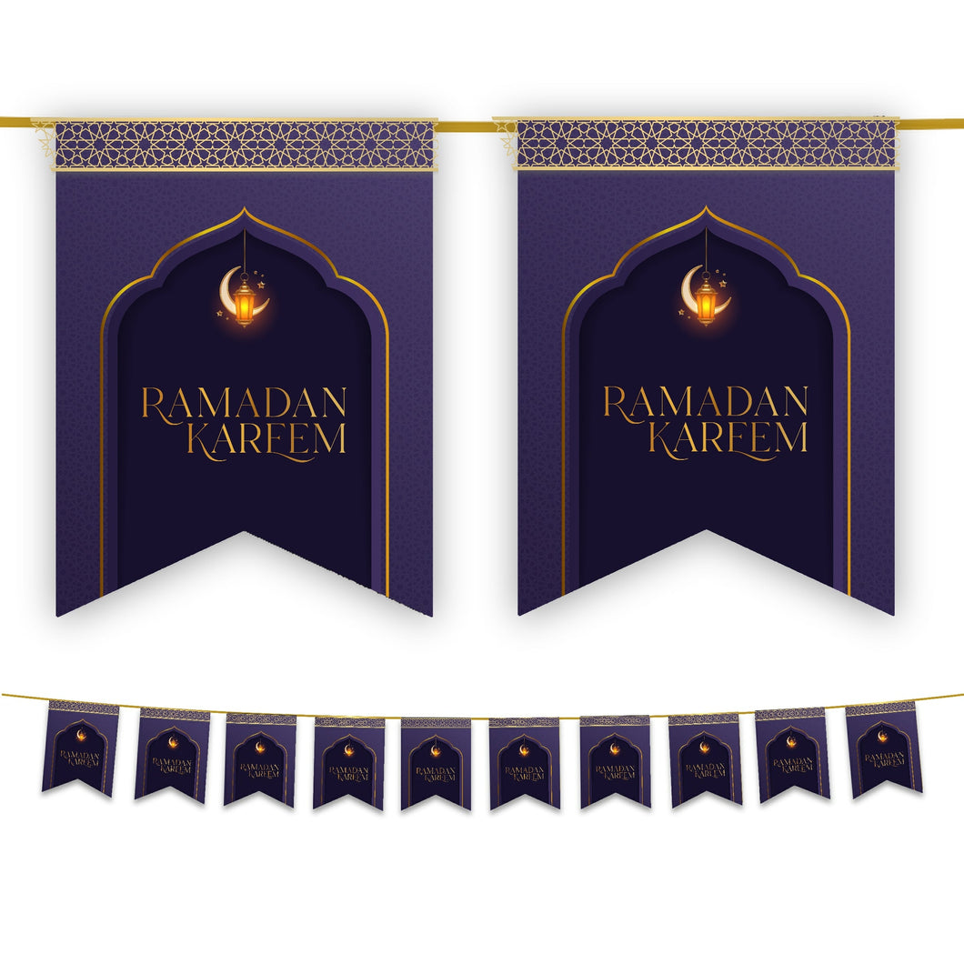 Ramadan Kareem Bunting - Purple & Gold Flags Decoration