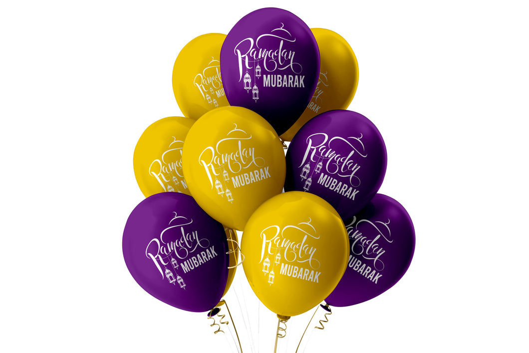 Ramadan Mubarak Balloons - Domes & Lanterns - Purple and Gold Mix